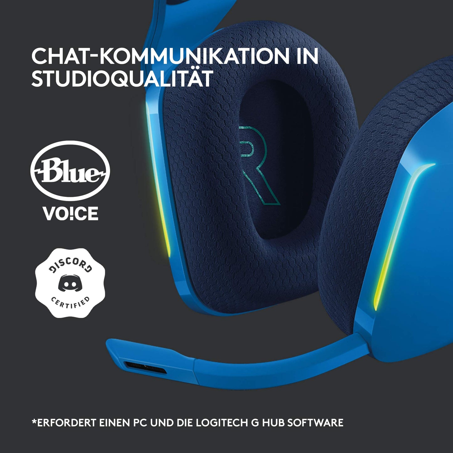 Logitech G733 LIGHTSPEED wireless gaming headset with headband, LIGHTSYNC RGB, Blue VO!CE microphone technology, PRO G speakers, ultralight, 29-hour battery life, 20m range - Blue - 981-000943