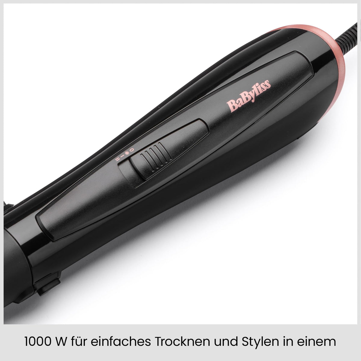 BaByliss Perfect Finish - perie de uscare cu aer cald de 1000W. 3 accesorii pentru îndreptare, volum și modelare, 2 setări de temperatură + nivel rece, tehnologie cu ioni pentru anti-frizz, negru, AS126E