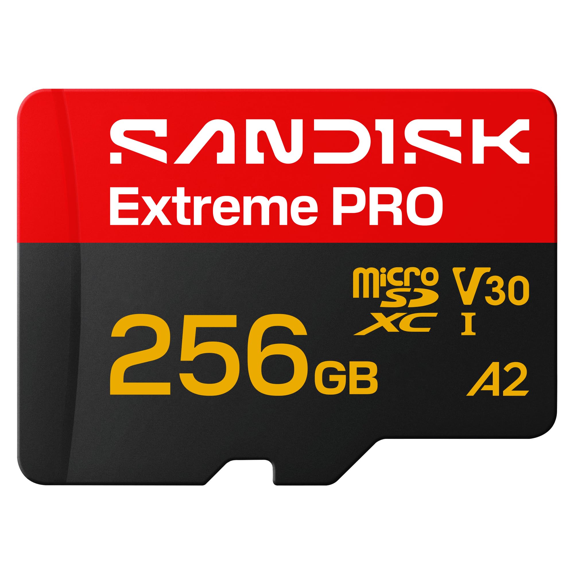 SANDISK Extreme PRO microSDXC 256GB, UHS-I Card + SD Adapter (up to 250 MB/s Read, up to 170 MB/s Write, 5K, 3K, 4K UHD, C10, V30, U3, A2) - SDSQXCJ-256G-GS6MA