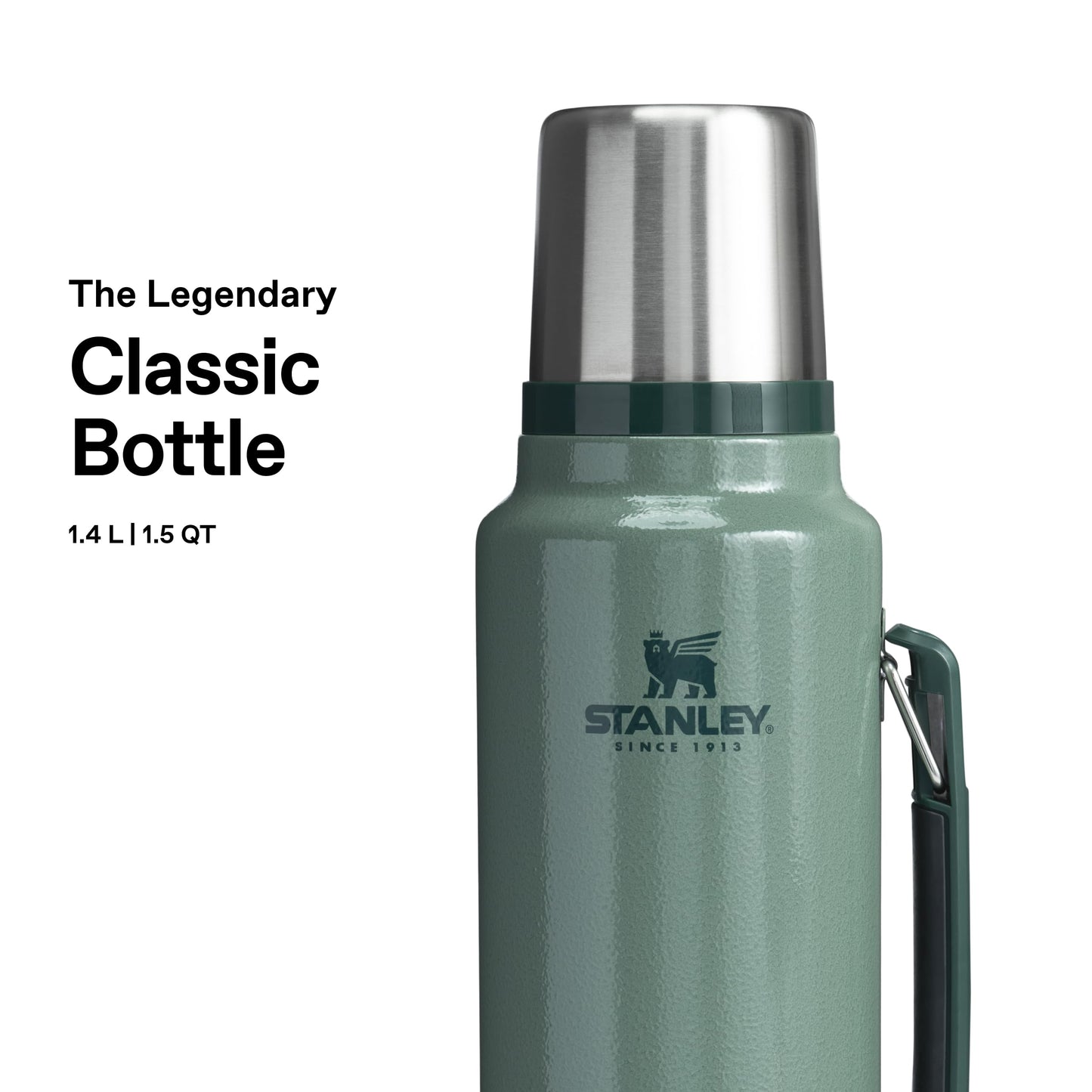 Stanley 1913 Classic Legendary Thermos Bottle 1.4L - Thermos Keeps Hot or Cold for 40 Hours - Stainless Steel Thermos Flask - BPA Free - Dishwasher Safe - Hammertone Green - 100000115856