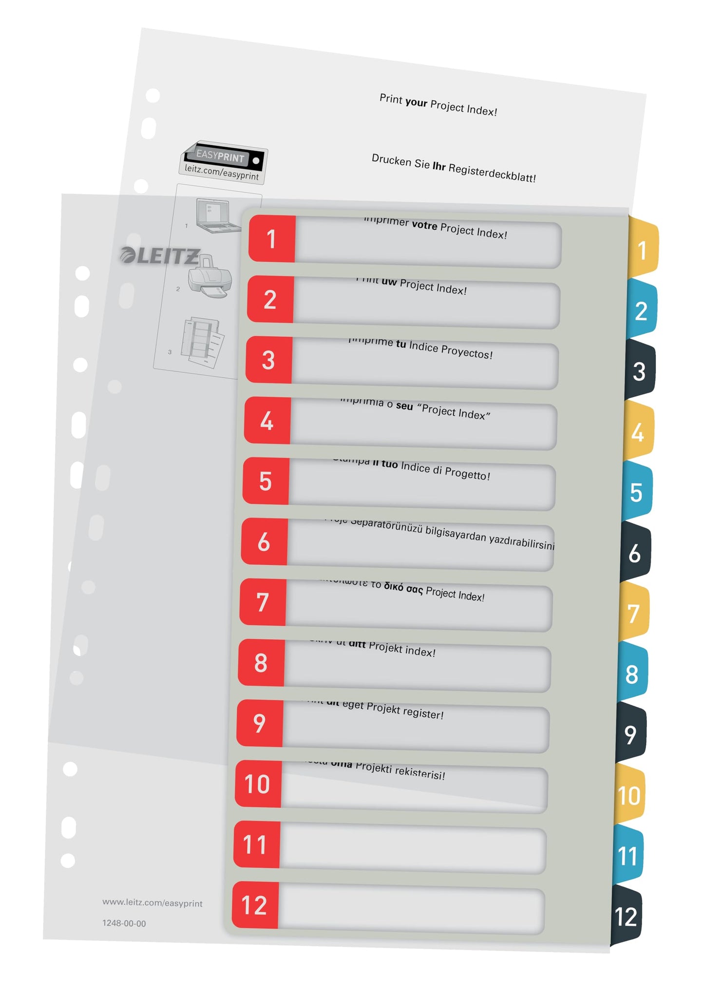 Leitz PC-writable register in A4 format, pack of 15, 1-12, robust, multi-colored, cozy series, 12480000 - 12480000-15