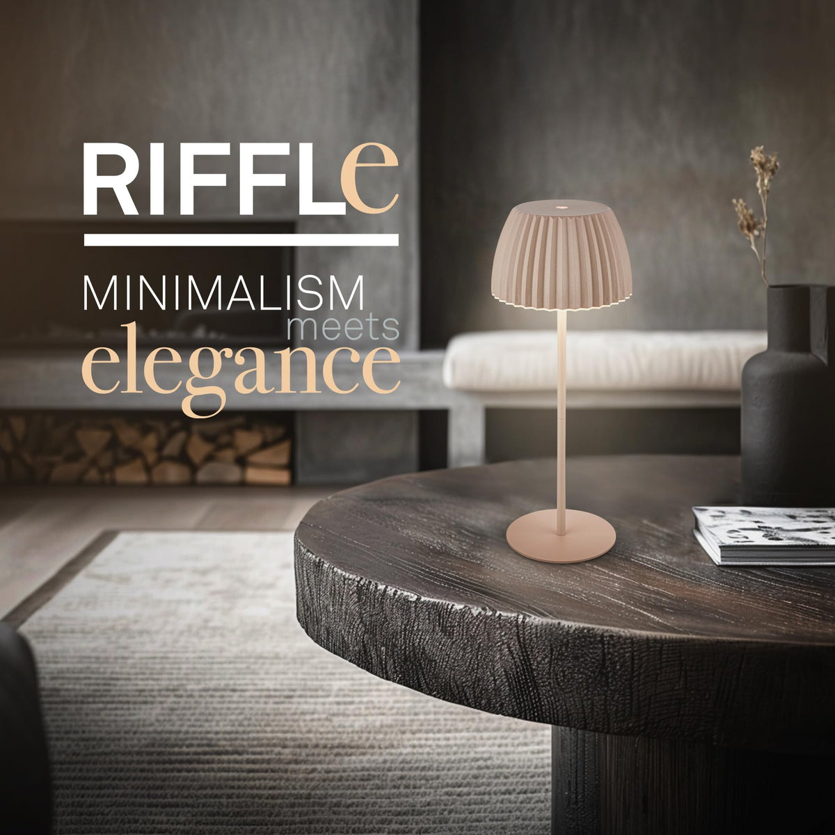 BRILONER - Riffle LED Table Lamp Wireless IP44 with Light Edge, Touch Dimmer, Replaceable Battery, Nightstand Lamp, Reading Lamp, LED Lamp, Battery Lamp, German Design Award Winner 2025, 14.5x36.5 cm, Beige - 7553011