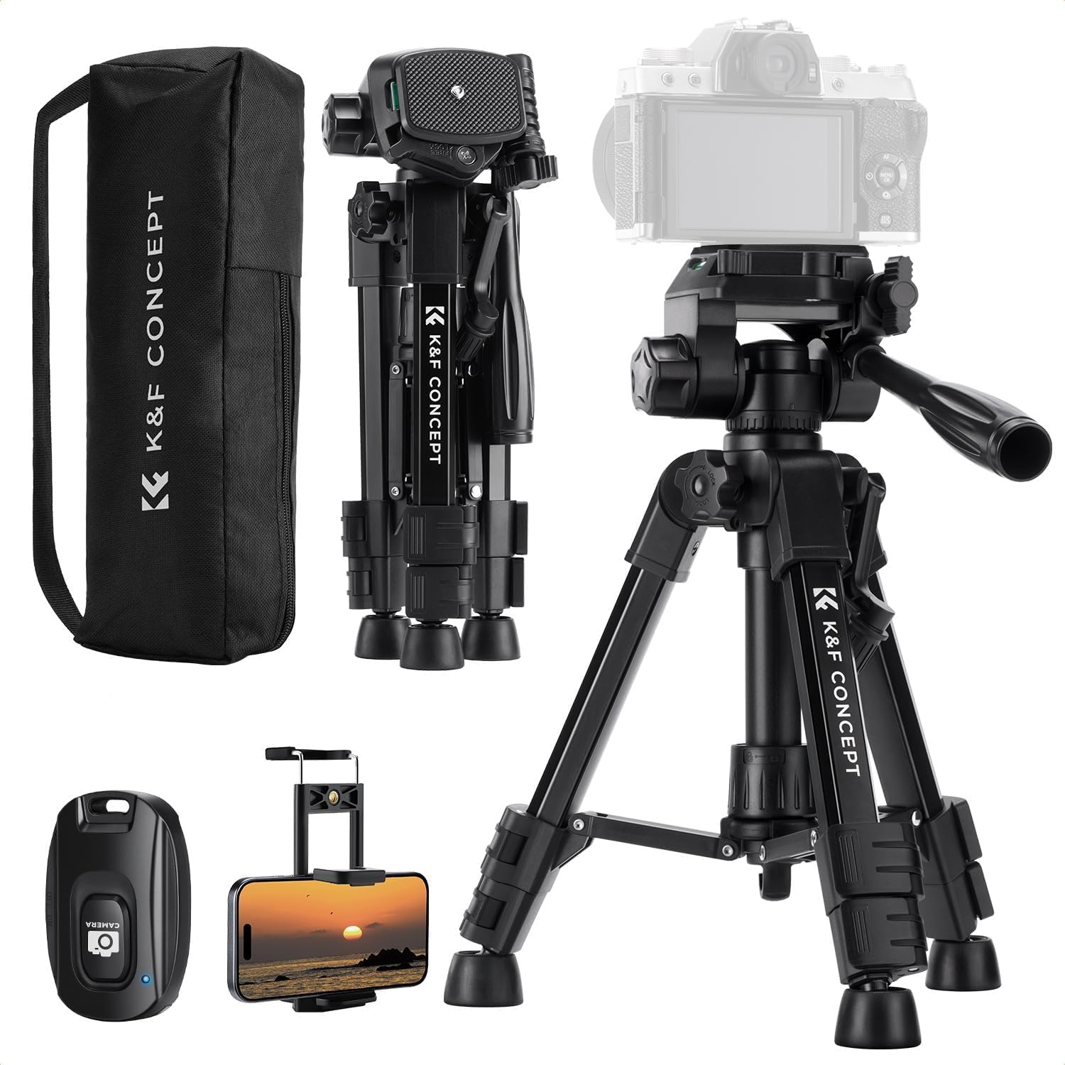 K&F CONCEPT Mini table camera tripod, S233A0 63cm camera tripod with remote control, small and portable for DSLR cameras, camcorders, smartphones, projectors and telescopes