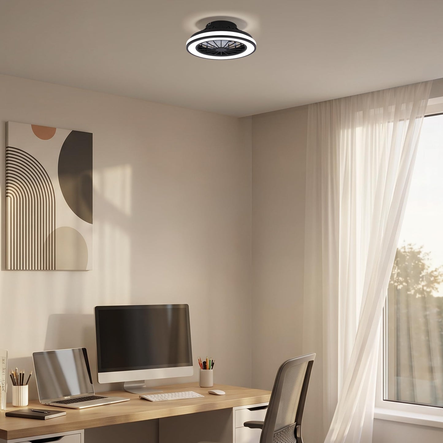 BRILONER - LED ceiling fan with lighting, remote control, quiet DC motor, 5 speeds, CCT, dimmable, lamp with fan, LED ceiling light, ceiling lamp fan, 38 cm, black - 3970015