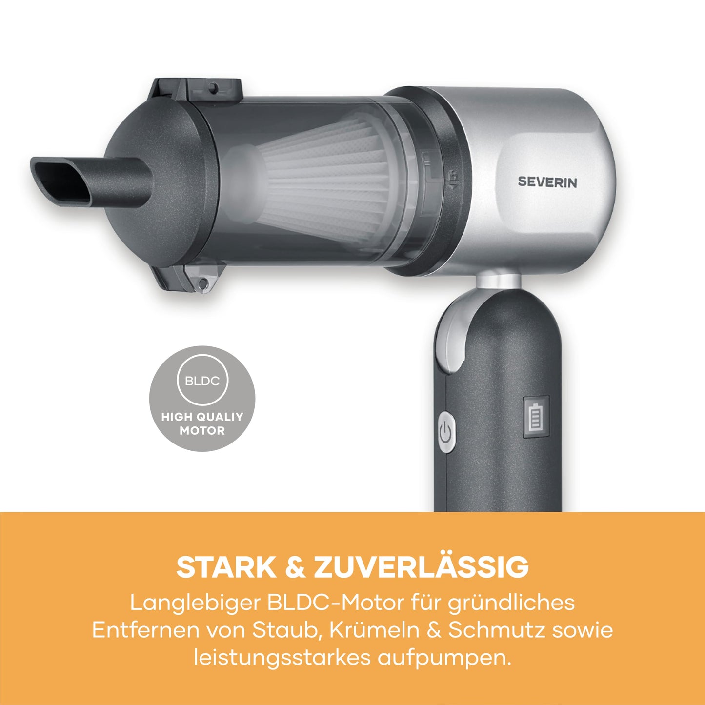Severin 3-in-1 cordless hand vacuum cleaner, air blower & inflator, dust blower, for air mattresses, cars, household, 3 levels, 17000Pa, wireless, 240000rpm, S-Power Duoboost, 120W, anthracite, HV 7149