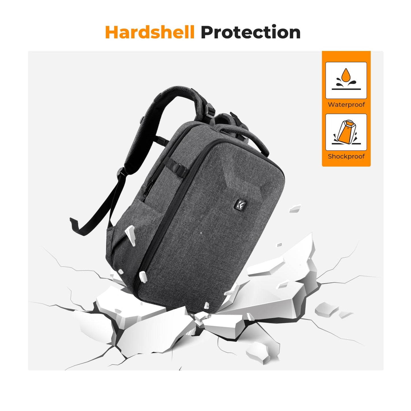 K&F CONCEPT camera backpack photo backpack with hard shell camera bag with 15.6 inch laptop compartment and rain cover, backpack for drones - KF13.134V4