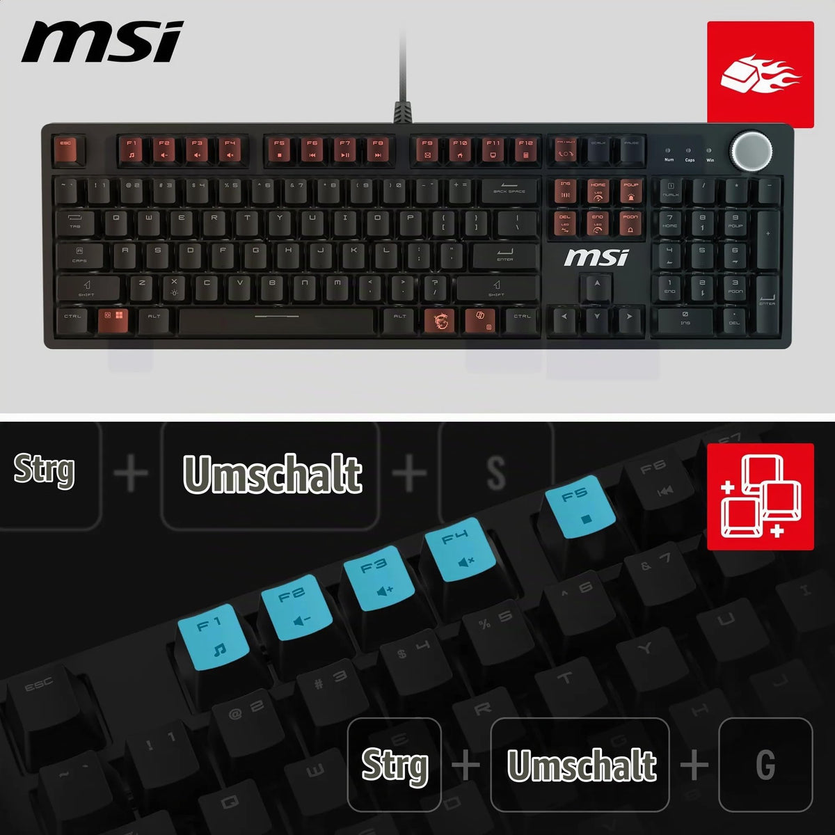 MSI Forge GK320 - RED SWITCHES FR-Layout Mechanical Gaming Keyboard - Mechanical red (linear) switches, hot-swappable, magnetic cover, ergonomic keycaps, non-slip bottom - S11-04FR255-HH9