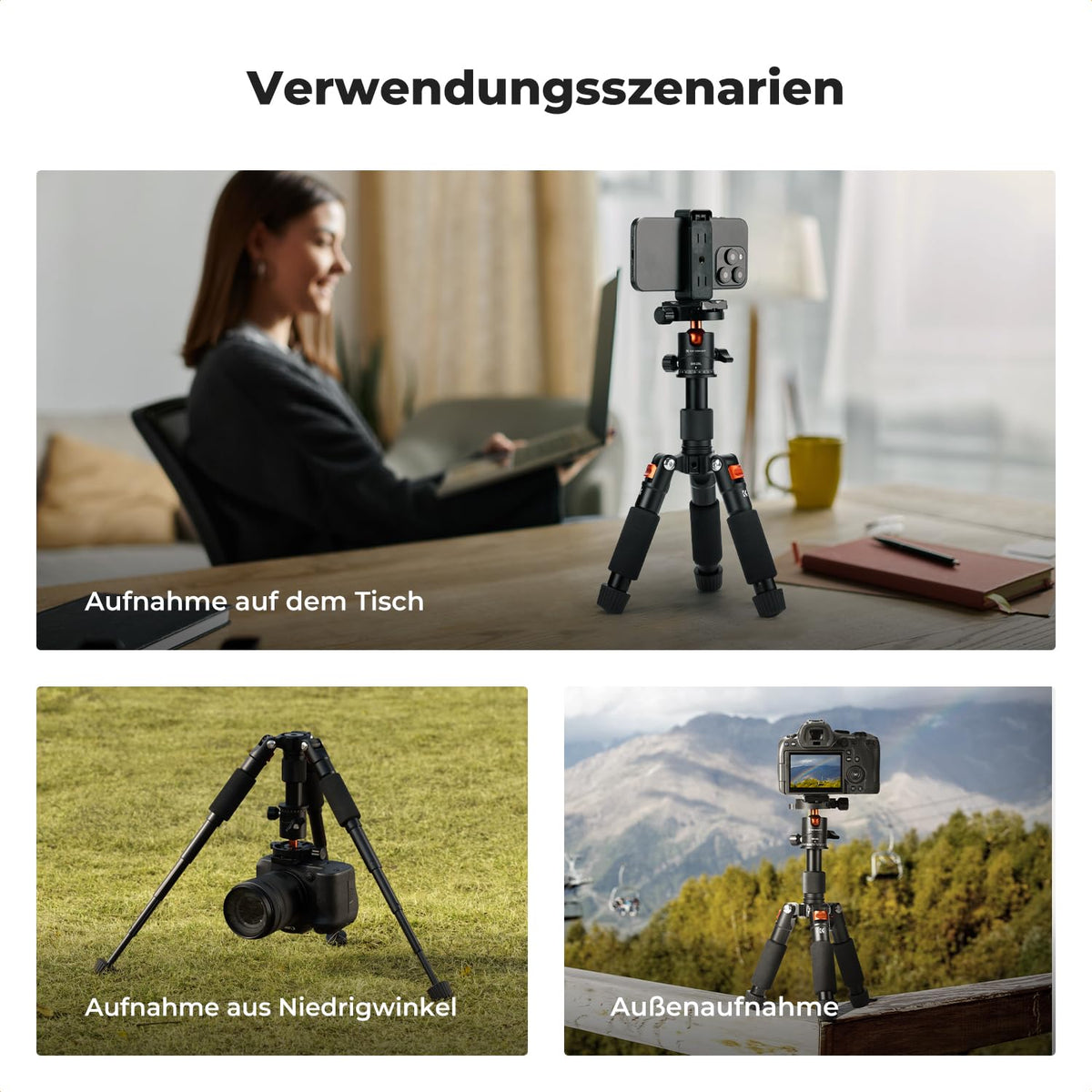 K&F CONCEPT Mini trepied, trepied pentru cameră de birou de 52 cm - S225A1+BH-25