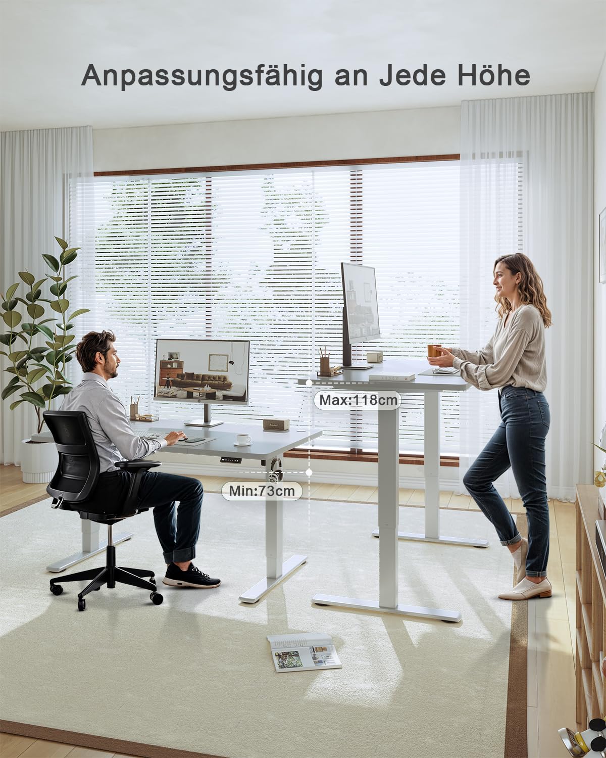 Birou JUMMICO reglabil pe înălțime cu port de încărcare USB, birou electric reglabil pe înălțime 120 x 60 cm, masă stand-sit, birou standing, masă de calculator reglabilă, birou standing, gri - 0403