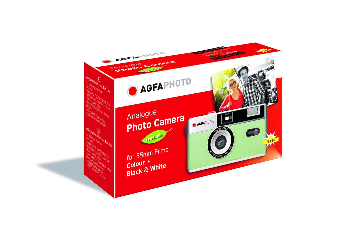 Cameră foto analogică 35mm AgfaPhoto în set complet: film pentru imagini color + baterie + dezvoltare pentru fotografii color (prin poștă) - AG603004SE