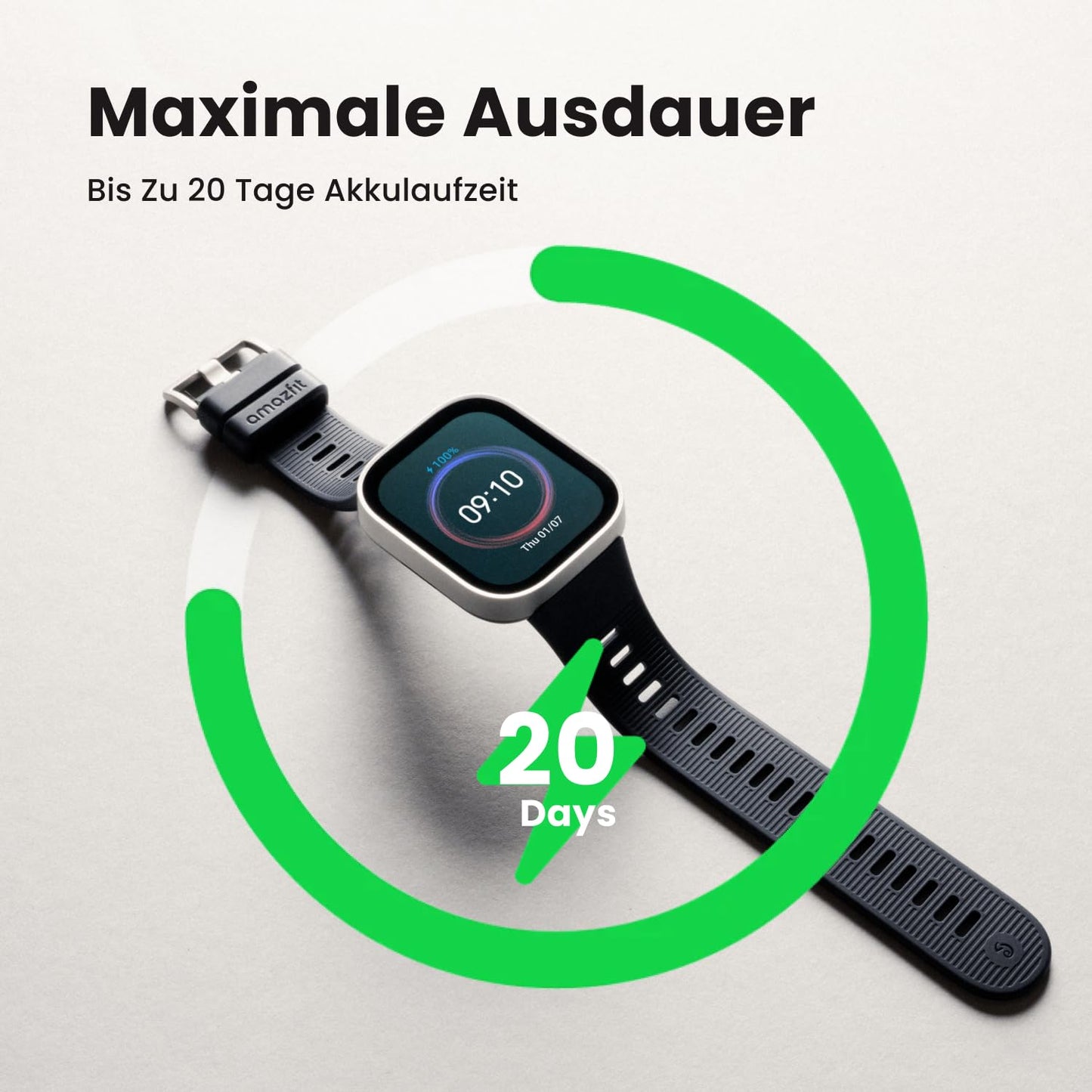 Amazfit Bip Max 50mm Smartwatch, 2.07" AMOLED display, 20 days battery life, GPS, 4GB memory, offline maps, fitness tracker, hybrid training, 150+ sports modes, HYROX mode, 5ATM for Android & iPhone - A2568