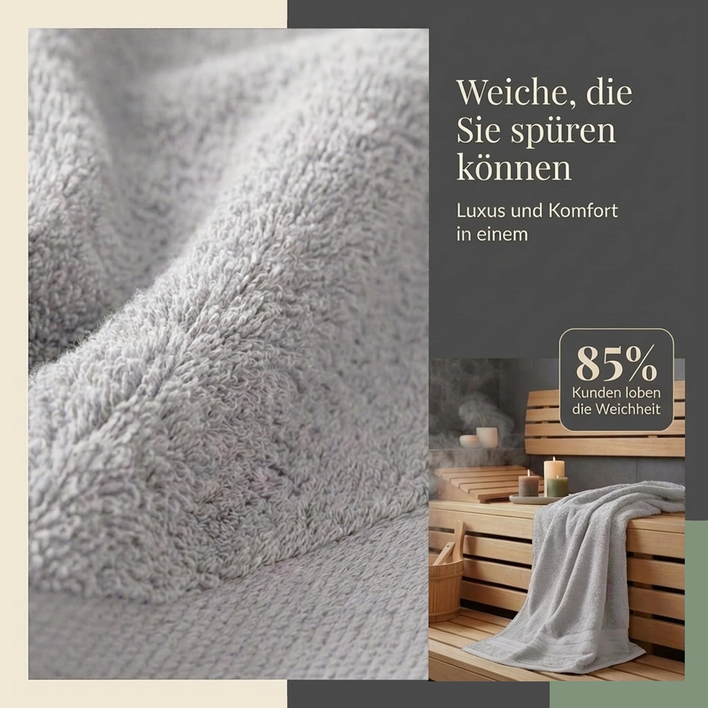 Komfortec 2 sauna towel set 80x200 cm, large sauna towels made of 100% cotton, sauna towels, fluffy and absorbent, quick-drying, silver gray - 2er-80x200-silber