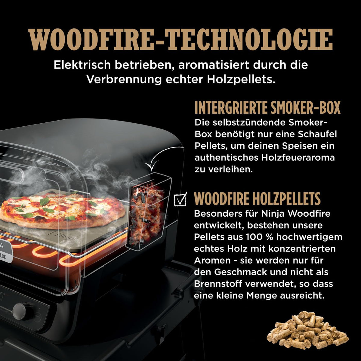 Ninja Woodfire Outdoor Oven, 8-in-1 Pizza Oven, BBQ Smoker with Grilling Rack - OO101EU