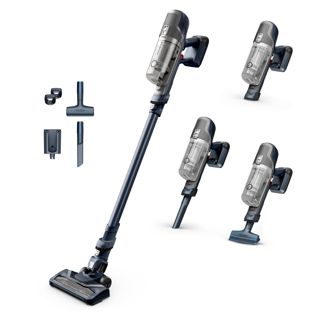 Rowenta X-Pert 6.60 Cordless Vacuum Cleaner, 100 W power, 45 min runtime, bagless, LED brush head, removable battery, 0.55 l container, includes crevice tool and wall mount, gray, RH6836EO
