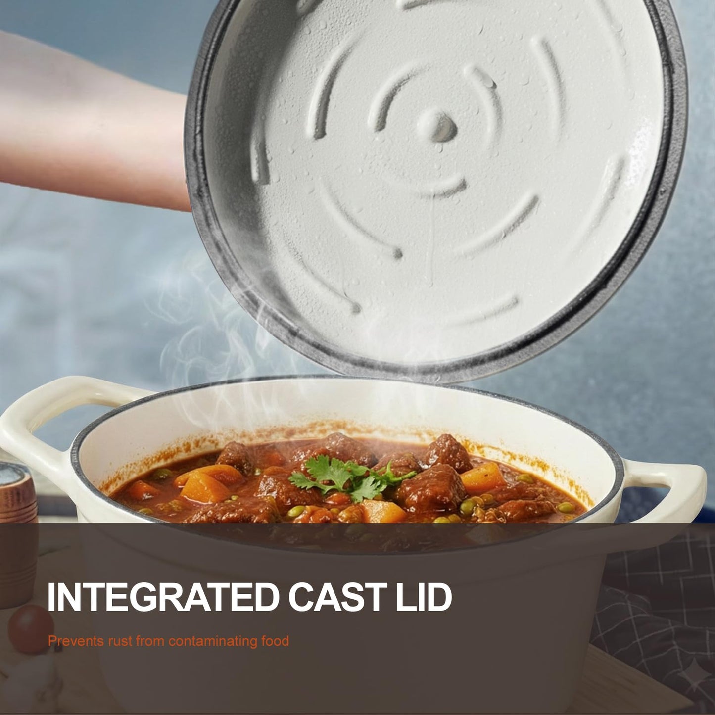 Overmont roasting pan enamel cast iron pot - casserole dish 26cm oven-safe - with lid and cookbook - for kitchen baking stewing roasting white - Dutch