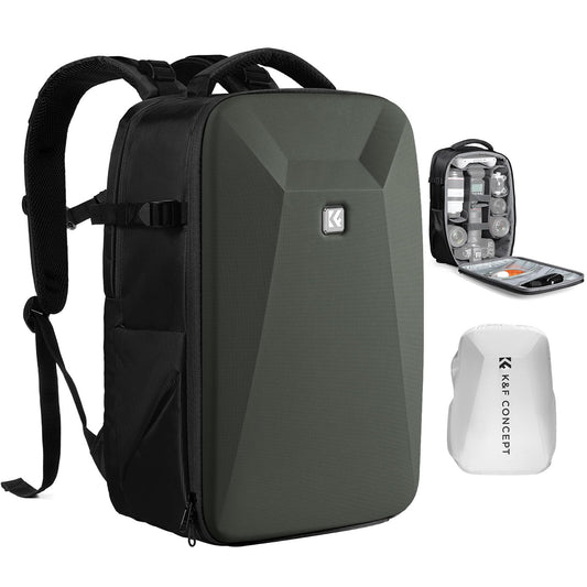 K&F CONCEPT camera backpack photo backpack with hard shell camera bag with 15.6 inch laptop compartment and rain cover, backpack for drones - KF13.134V9