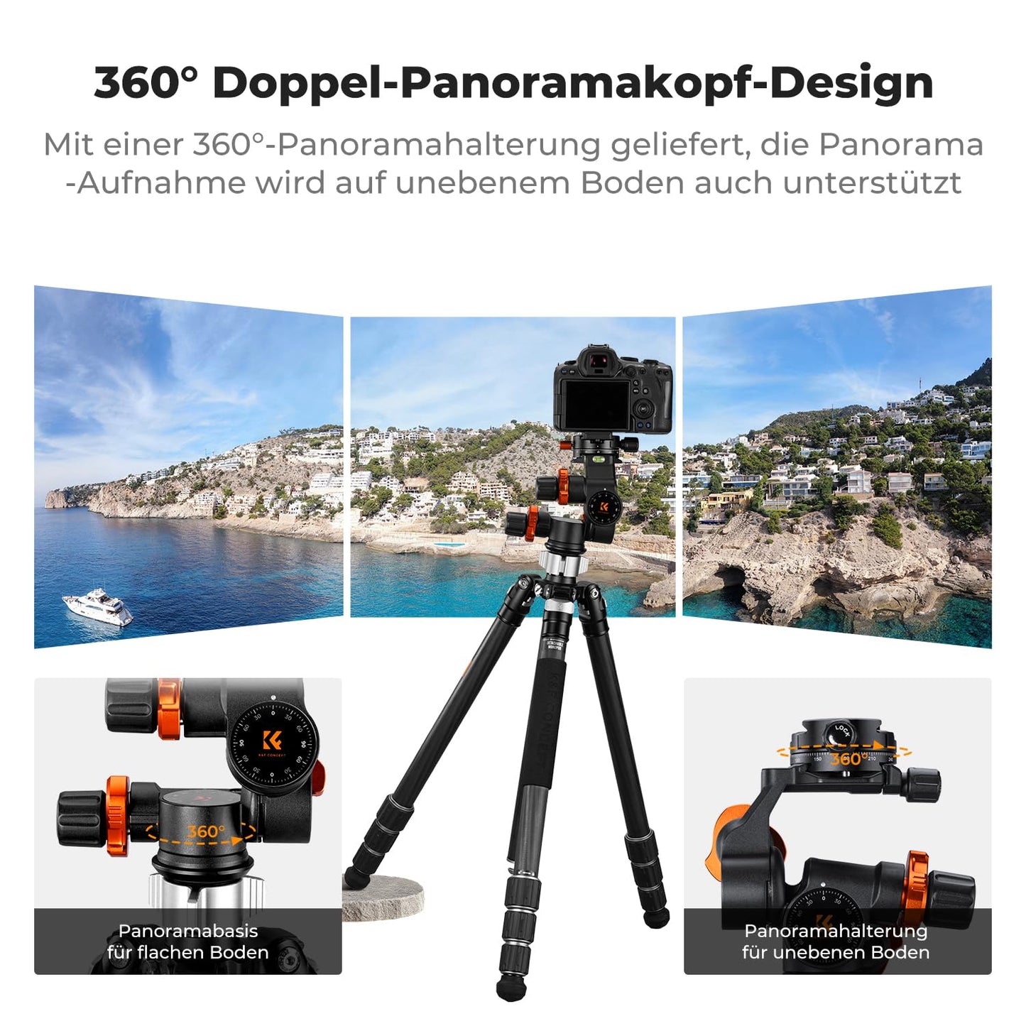 K&F CONCEPT 3-way tilt tripod head with panoramic clamp - GD-3W