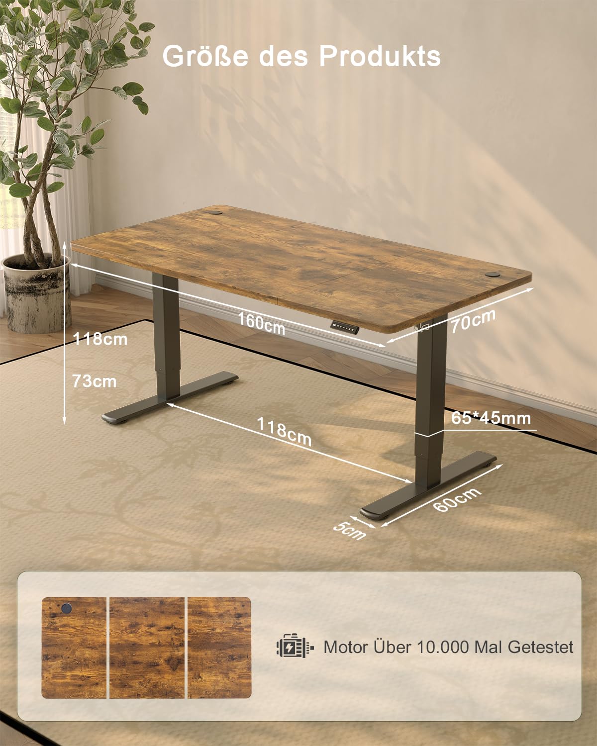 JUMMICO Birou reglabil pe înălțime cu port de încărcare USB, birou electric reglabil pe înălțime 160 x 70 cm, masă pentru stat în picioare, birou pentru stat în picioare, masă de calculator reglabilă, birou pentru stat în picioare, maro - 0403