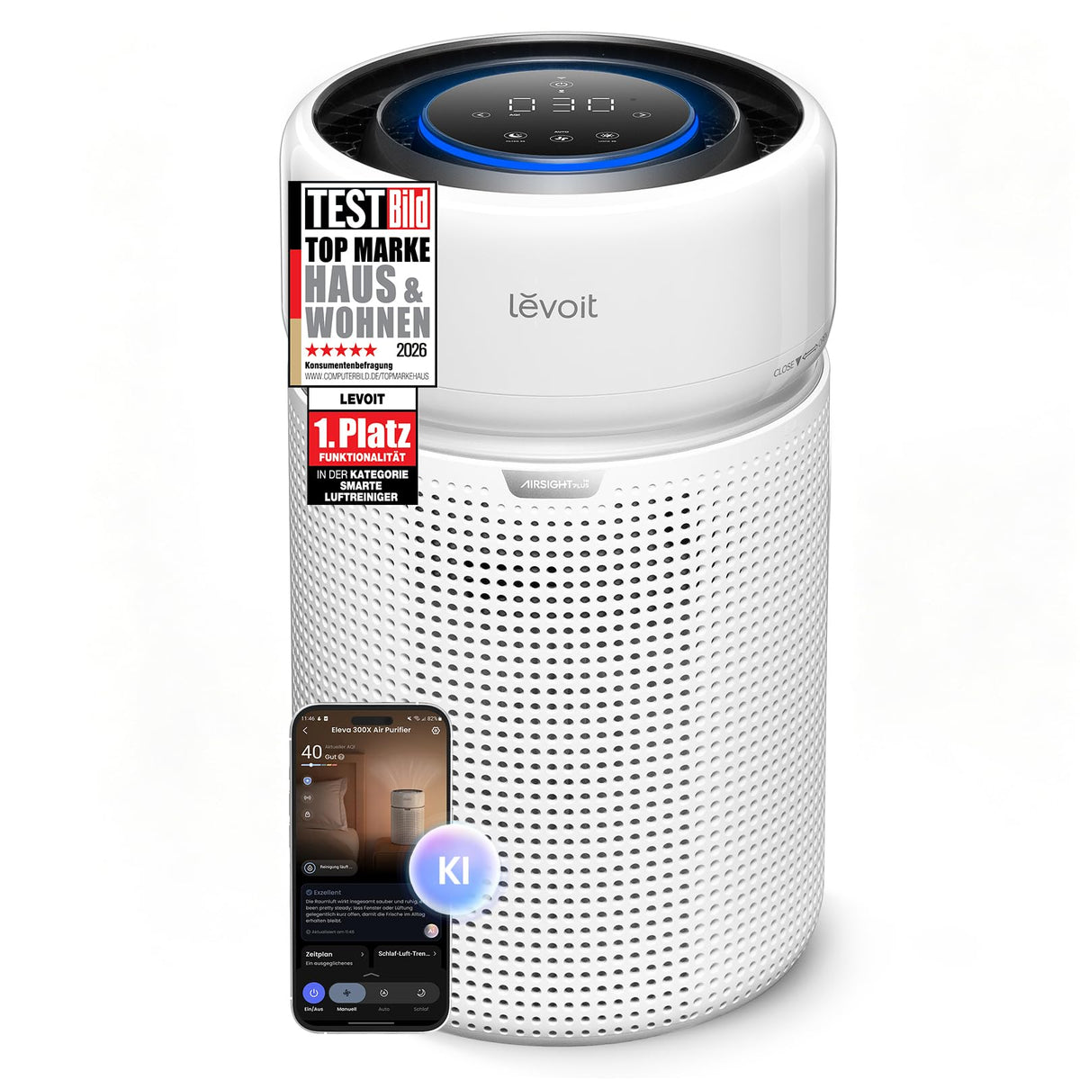 Levoit Eleva 300X Air Purifier Allergic, 19 dB, Auto Mode, up to 56 m² - LAP-C341S-WEU