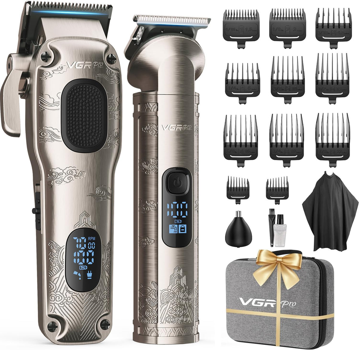 VGRPRO Hair Clipper Professional and Trimmer Set for Men, with EVA Case - V-007