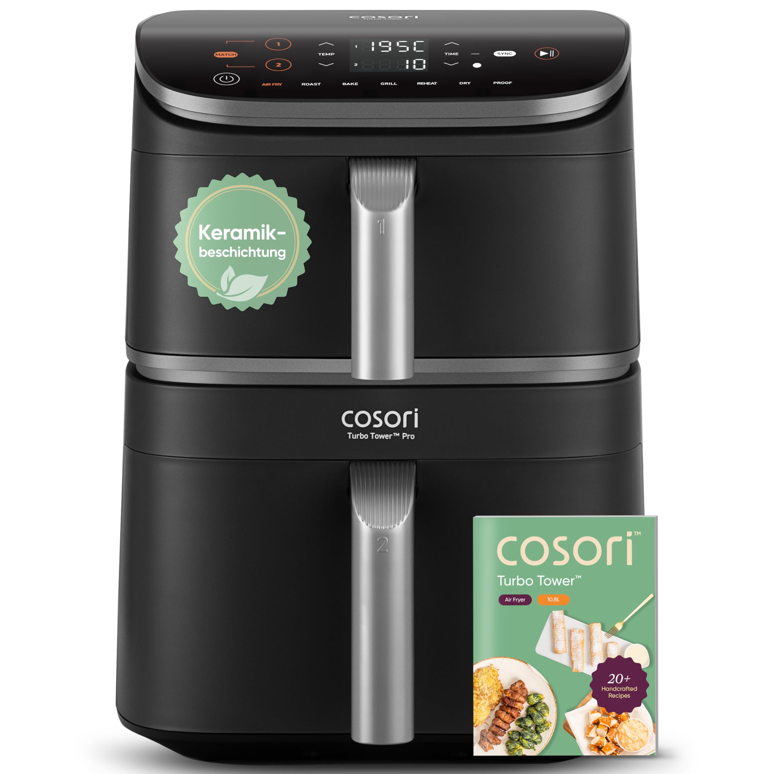 COSORI Airfryer | Turbo Tower Pro | DualBlaze technology | Ceramic coating without PFAS | 2630W | 10.8L | Automatic airflow regulation | Silver gray | DC112 - CAF-DC112-ADE
