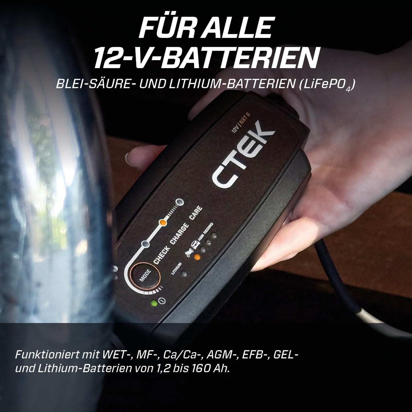 CTEK NXT 5 Smart Battery Charger 12V 5A Compatible with Lead Acid and Lithium Batteries, Reconditioning Mode, AGM Optimization, Temperature Compensation, Convenient Battery Maintainer - 40-659