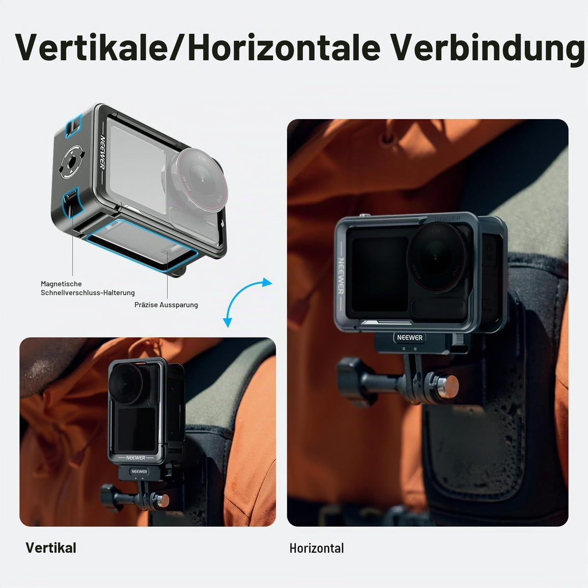 NEEWER Käfig für Action 5 Pro 4 3, schützendes Video Rig aus Metall mit Cold Shoe, 1/4" Gewinde, Auslöser, kompatibel mit DJI Osmo Action 5 Pro, Action 4 3, DJI Mikrofon Magnetadapterhalterung, AC014 - 10105362