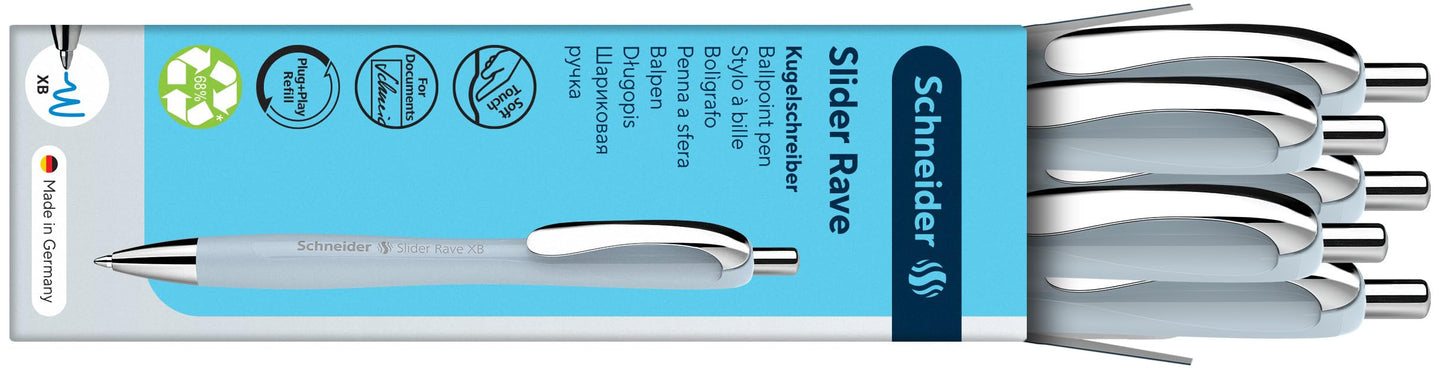 Schneider Slider Rave XB Ballpoint Pen, Pack of 5, Arctic White - 132553