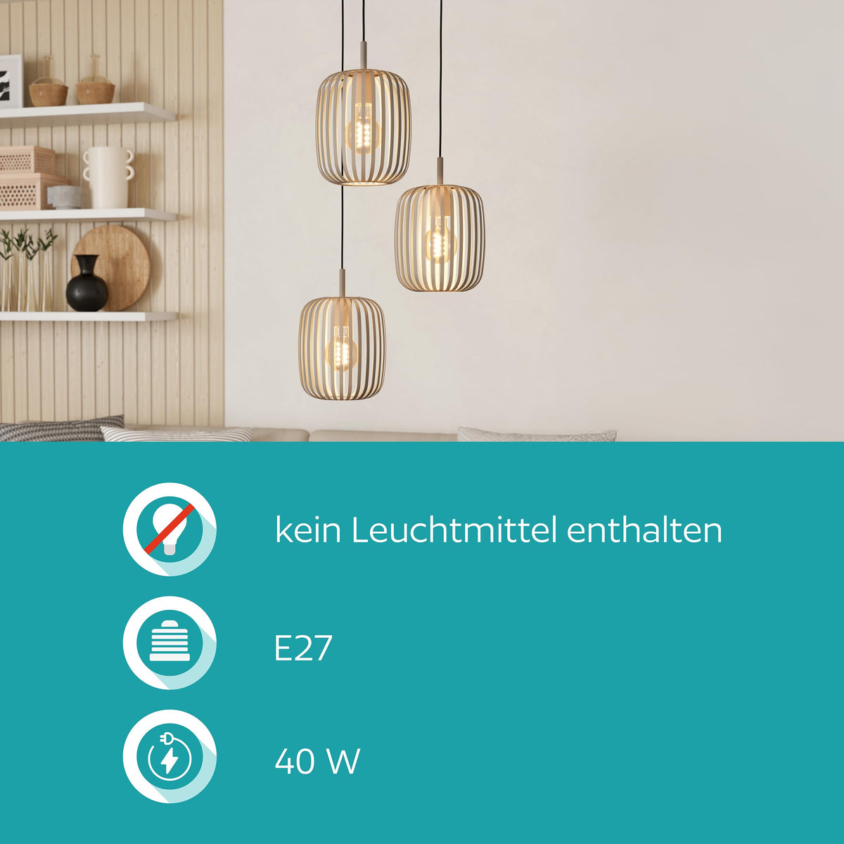 EGLO Pendant Lamp Romazzina, 3-bulb Pendant Light over Dining Table - 900687