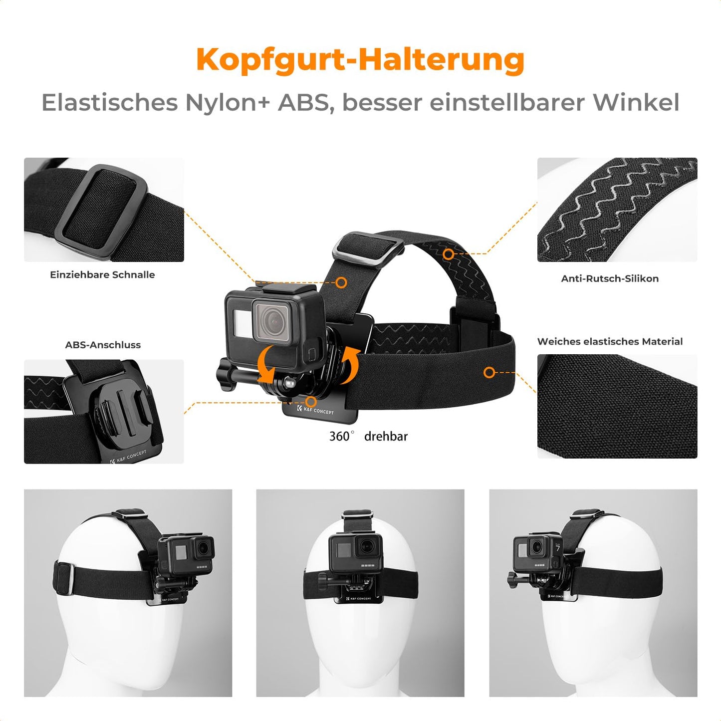 K&F CONCEPT Action Camera Accessories Kit Chest Strap Backpack DJI Osmo 360/Insta360 X5/X4/X3 Shoulder Strap Holder 360° Rotating Head Strap and Hand Strap for GoPro Hero 13/12/11/10/9/8/Osmo Action Series - SKU.2289