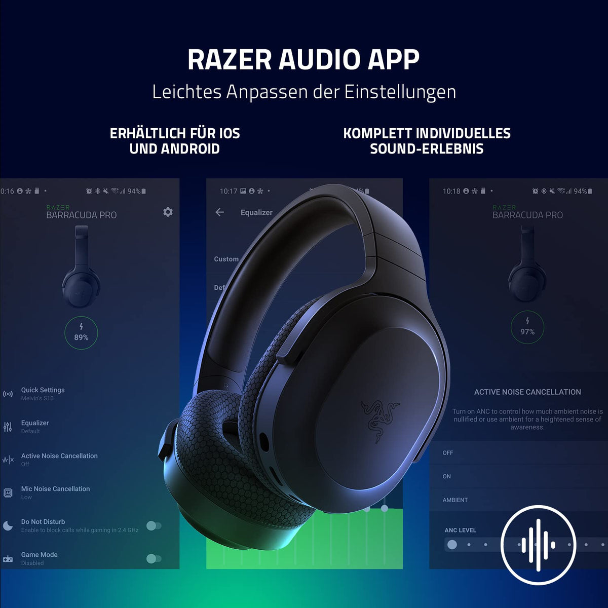 Razer Barracuda X - Cască wireless multiplatformă pentru gaming și dispozitive mobile (SmartSwitch Dual Wireless, Triforce 40mm, microfon cu caracteristică cardioidă, 50h autonomie, USB-C) Negru - RZ04-04430100-R3M1