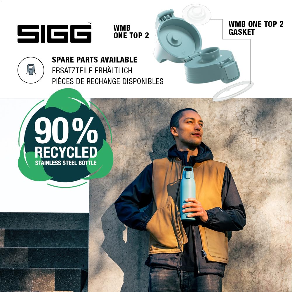 SIGG - Insulated drinking bottle - Thermos bottle Shield Therm One Morning Blue carbonated drinks - Leak-proof - Dishwasher safe - BPA-free - 90% recycled stainless steel - Gray blue - 1L - 6021.40