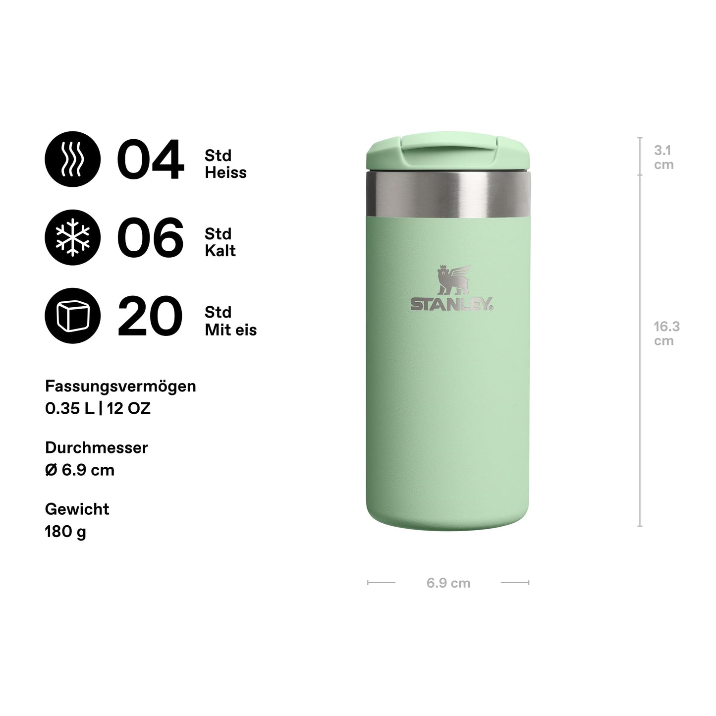Stanley 1913 Aerolight Transit Thermo Mug 0.35L - Keeps Hot for 4 Hours - Dishwasher Safe - Coffee Mug To Go Leak-Proof - Compatible with Common Car Drink Holders - Pistachio - 100000111669