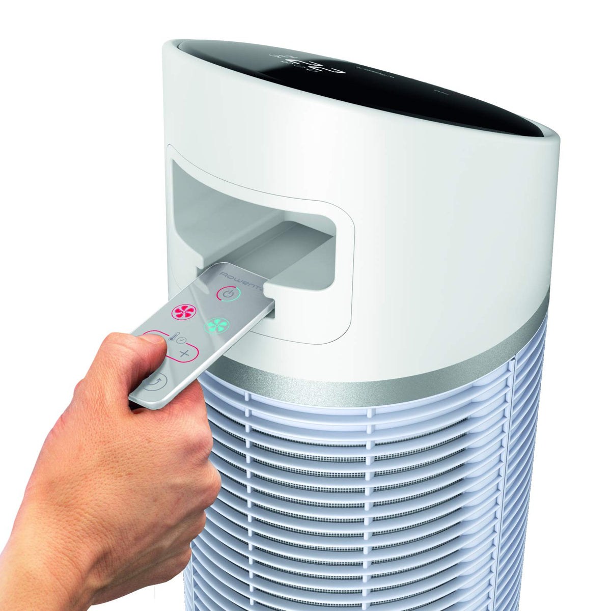 Rowenta 3-in-1 Tower Fan Silent Comfort, heater, fan, and air purifier, 10 settings for every need, eco heating mode, smart mode, remote control, timer, auto-off, white, HQ8120