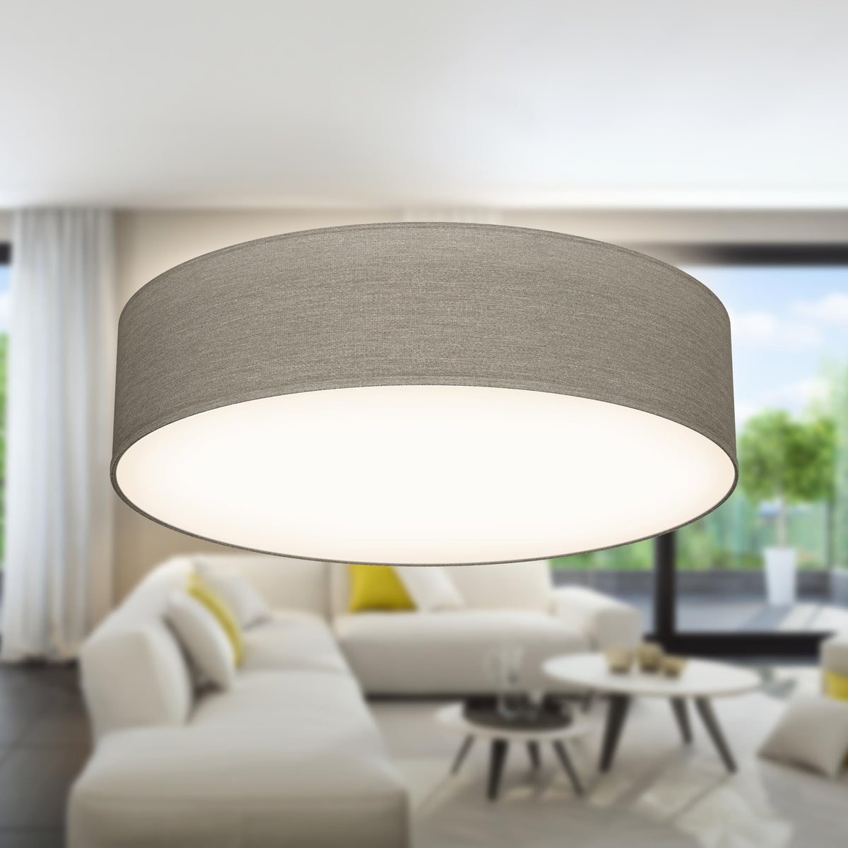 B.K.Licht - Ceiling lamp with fabric lampshade, E27 socket, max. 40 watts, ceiling light, lamp, living room lamp, bedroom lamp, kitchen lamp, ceiling lighting, 38x10 cm, taupe - BKL1221