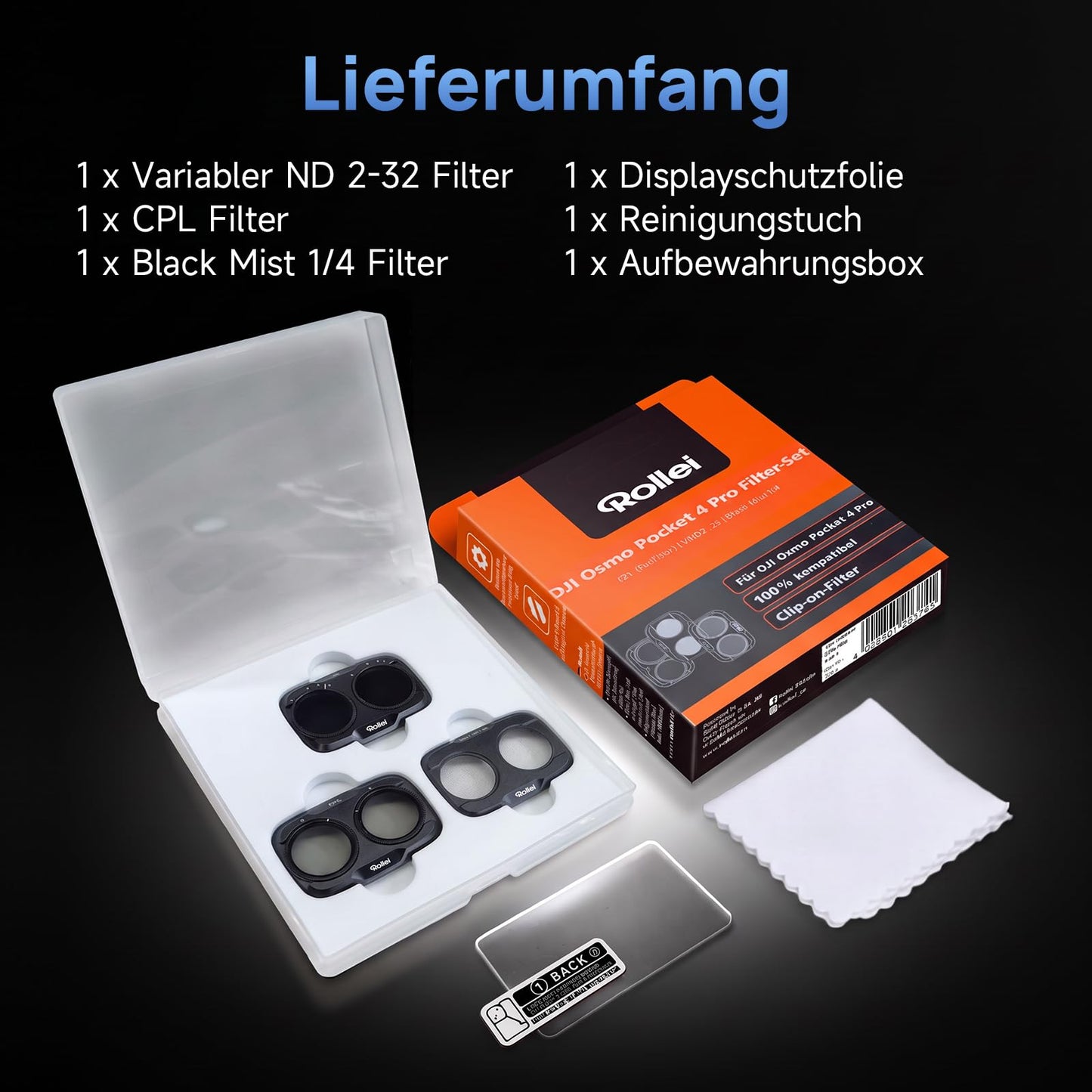 Rollei filter set compatible with DJI Osmo Pocket 4P VND 2~32+CPL+Black Mist - 27542