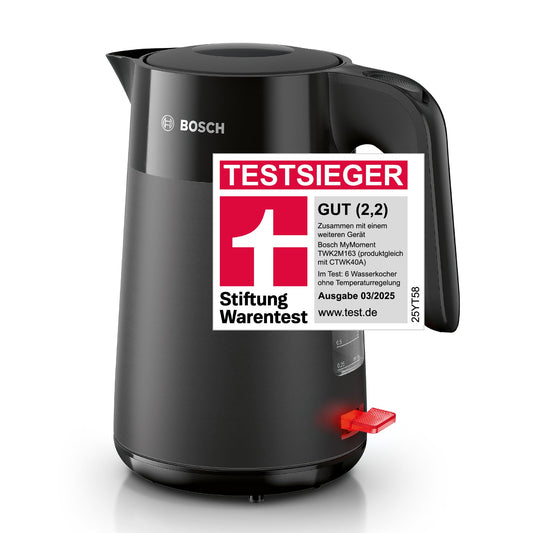 Bosch cordless kettle MyMoment TWK2M163, automatic shut-off, overheating protection, cup indicator, removable limescale filter, dry boil protection, steam stop automatic, 1.7 L, 2400 W, matte black