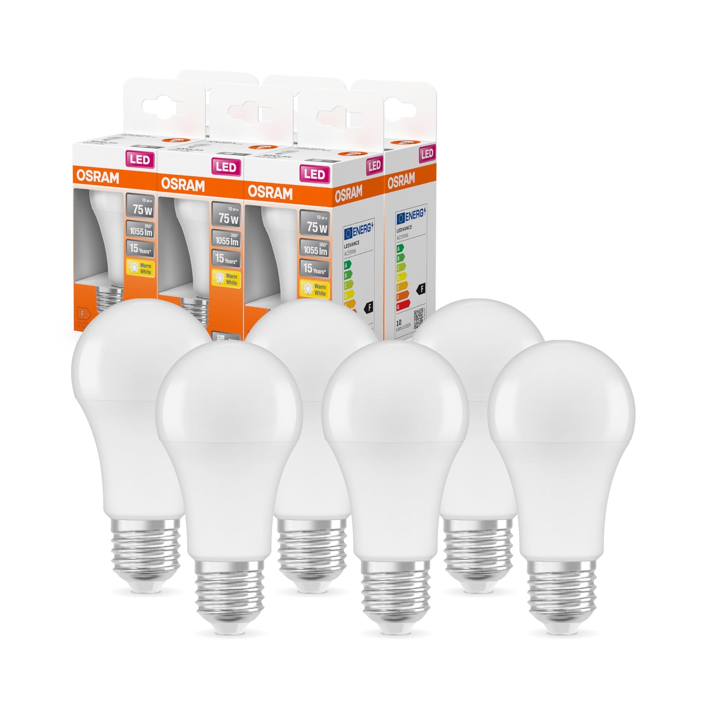 Osram LED Star Classic A, base: E27, not dimmable, warm white, replaces a conventional 75 watt lamp, matt, pack of 6 - 4058075588608