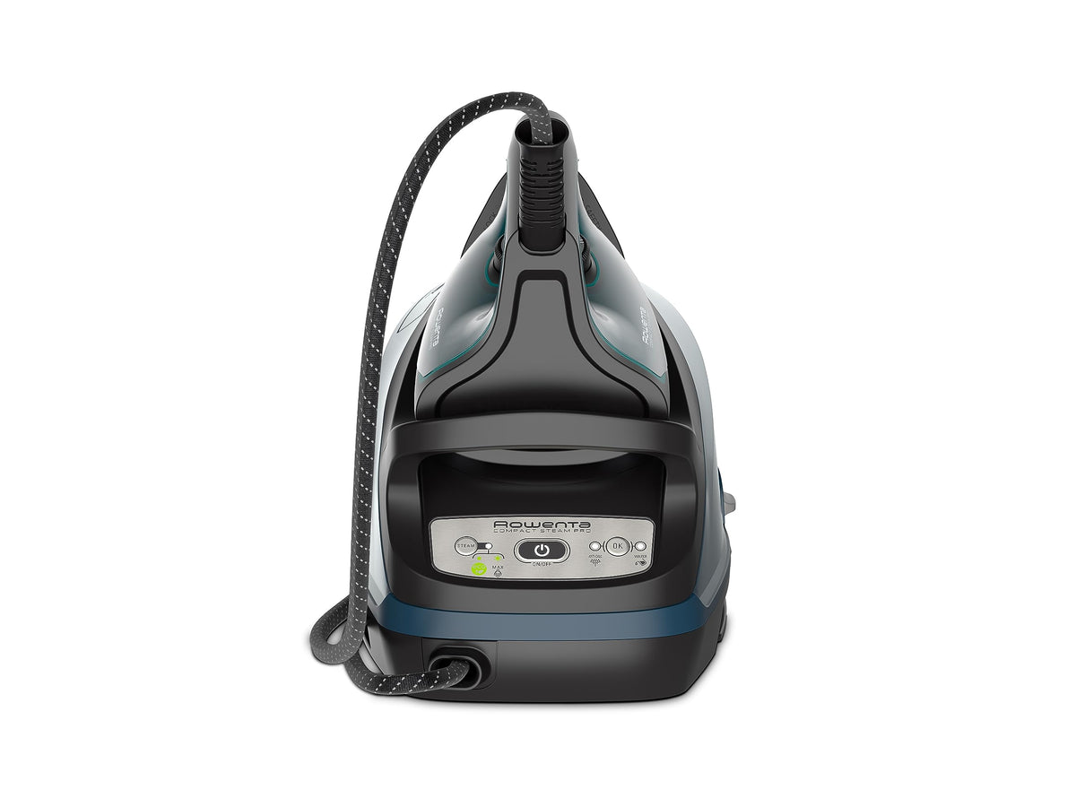 Rowenta Compact Steam Pro Steam Ironing Station, 6.2 Bar High Pressure Steam, 310 G/Min Steam Boost, 1.1 L Water Tank, Compact Design, Efficient Limescale Collector, Plastic, X-Large, Blue/Black, DG7621