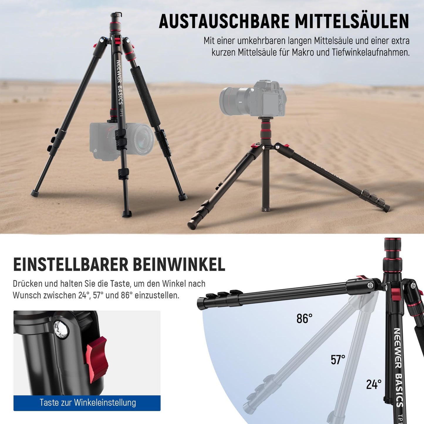 NEEWER Basics TP15 Camera Tripod Monopod, 68" Metal Heavy Duty Portable Travel DSLR Phone Stand with Cell Phone Holder, Compatible with iPhone for Film and Video, Ball Head Not Included