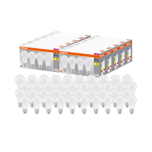 Osram LED Base Classic A, in bulb shape with E27 base, not dimmable, replaces 60 watts, matt, warm white - 2700 Kelvin, 40-pack, 4058075819450