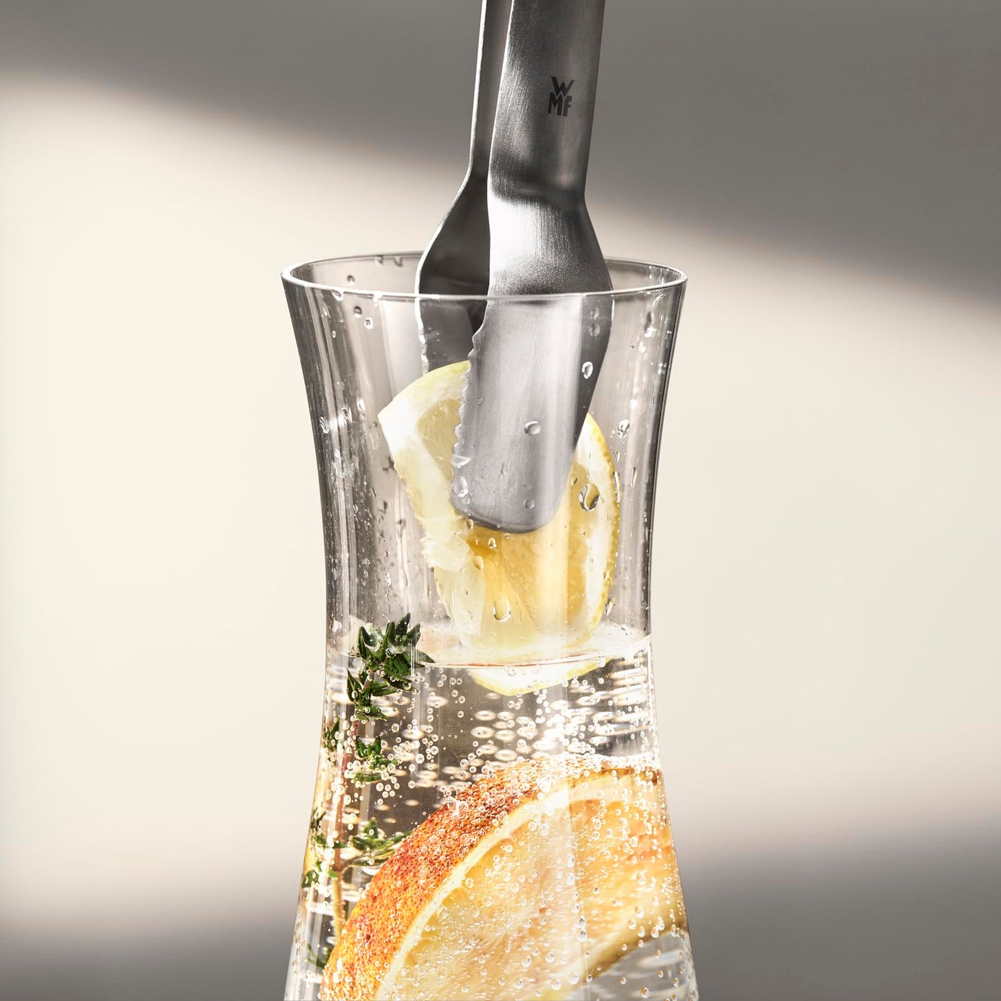 WMF Basic water carafe 1.5 l, glass carafe with lid 1.5 l, silicone lid, CloseUp closure made of Cromargan stainless steel, including sieve for holding back ice cubes and fruit - 617726040