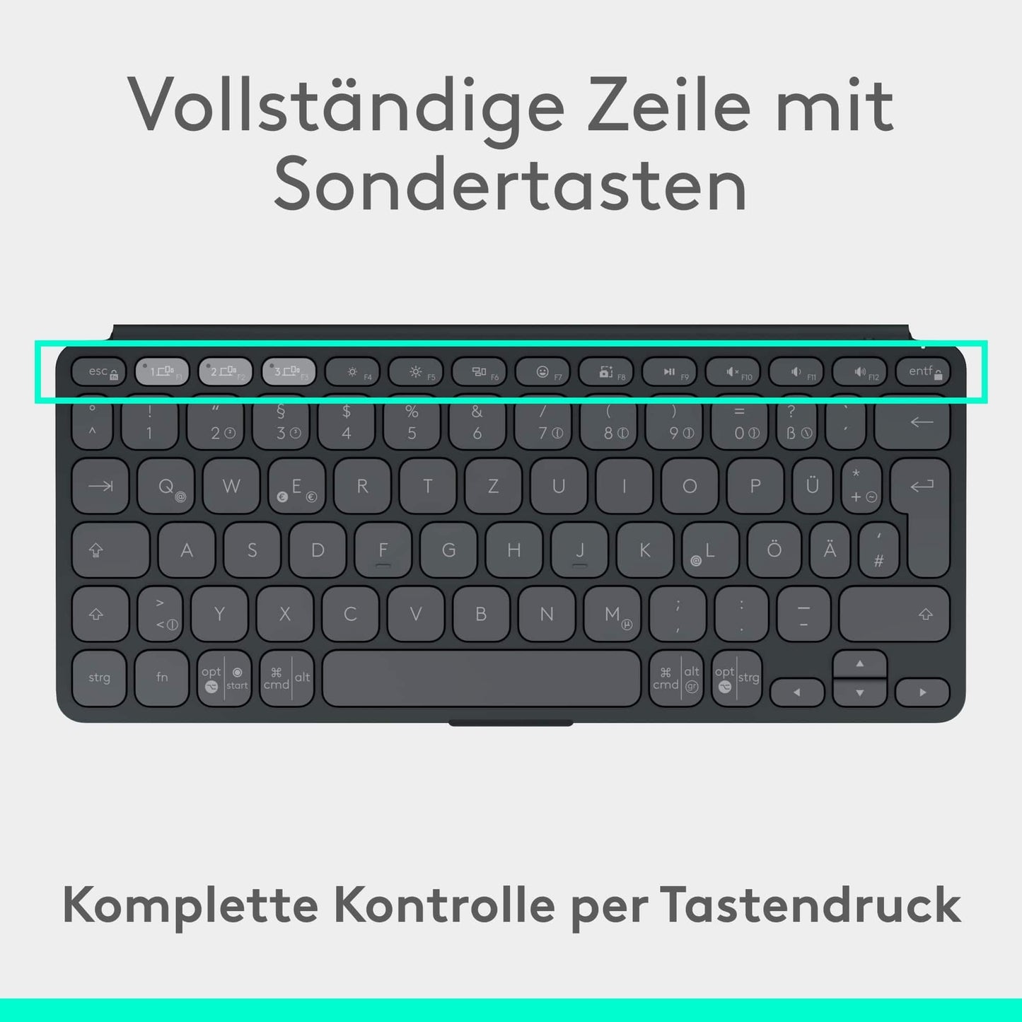 Logitech Keys-to-Go 2, mobile Bluetooth keyboard for tablets with integrated protective cover, slim, wireless keyboard for Windows, Android, Linux, iPad, iPhone, Mac, Apple TV, DEU QWERTZ - Gray - 920-012964