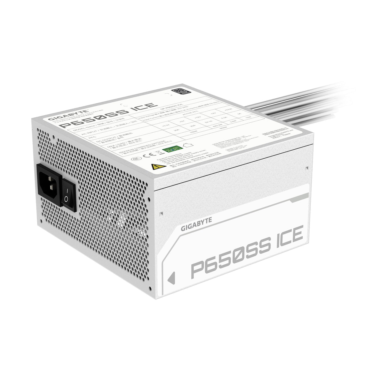 GIGABYTE P650SS Ice Sursă de alimentare - PCIe 5.0, 80 Plus Silver, design complet modular, ventilator de 120 mm, compatibil ATX 3.0, priză EU - GP-P650SS