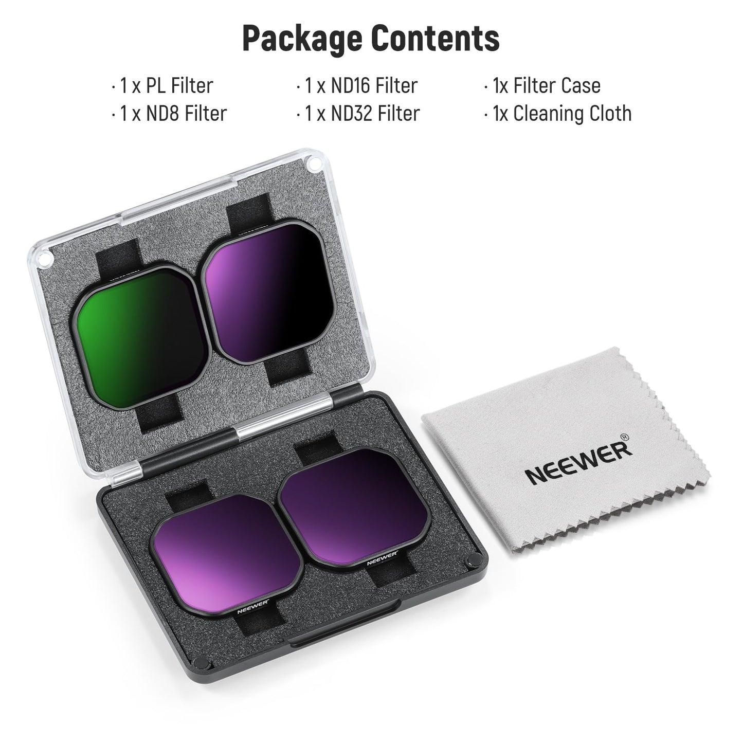 NEEWER Pack of 4 ND polarizing filter set compatible with Insta360 Ace Pro 2, PL/ND8/ND16/ND32 gray filter, not compatible updated version of the newly designed round lens protector, FL-A95 - 10105572