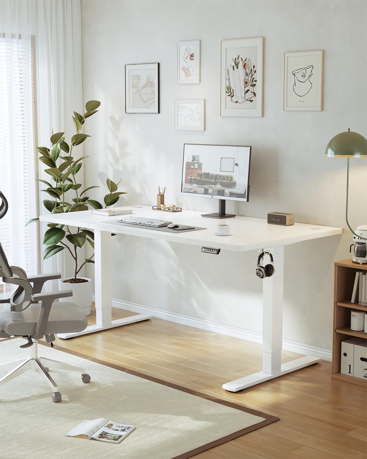 JUMMICO Birou reglabil pe înălțime cu port de încărcare USB, birou electric reglabil pe înălțime 140 x 60 cm, masă stand-sit, birou standing, masă reglabilă pentru computer, birou standing, alb - 0403
