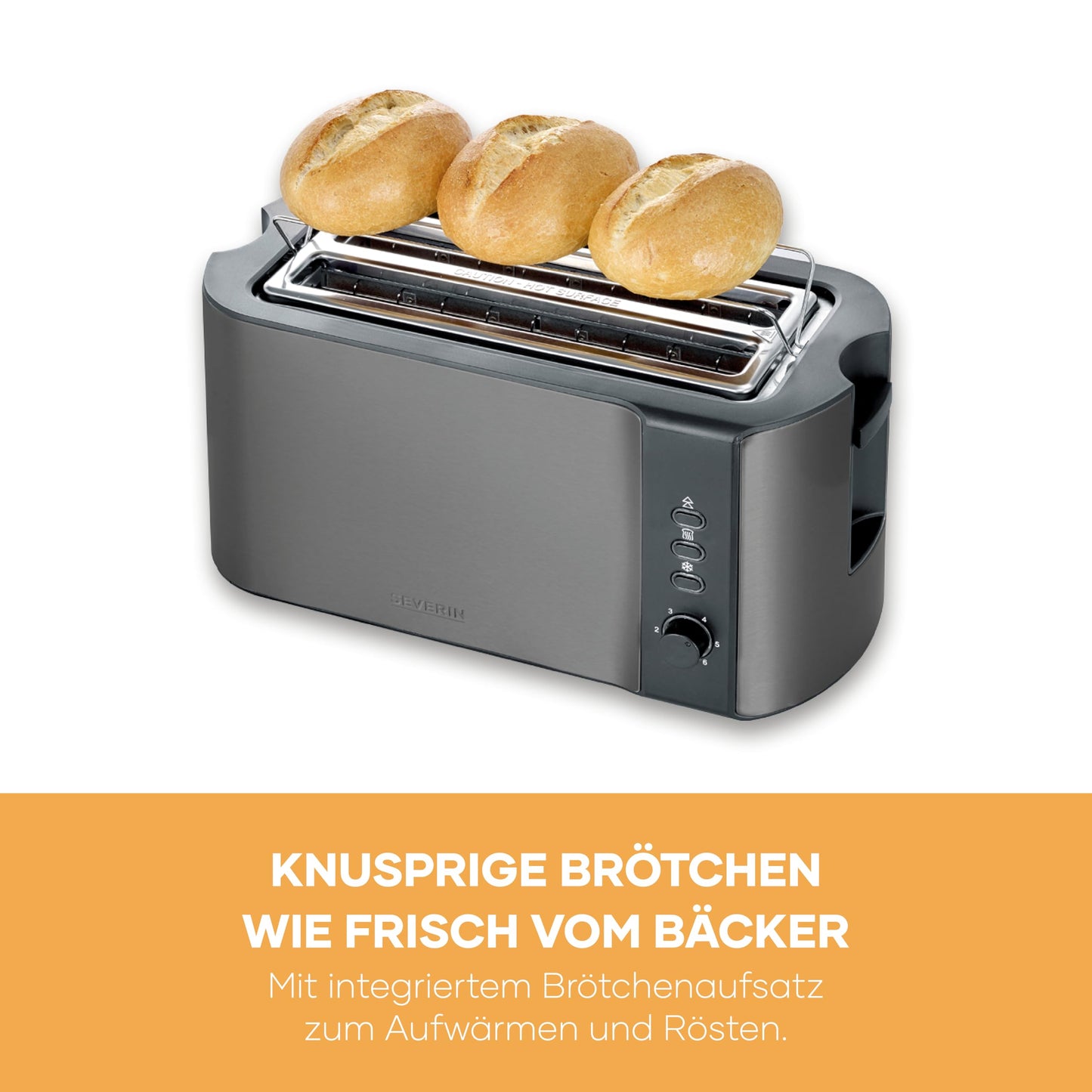 Severin automatic high-quality stainless steel toaster with large roasting chambers and 1400 W power, defrost function, dark inox/black