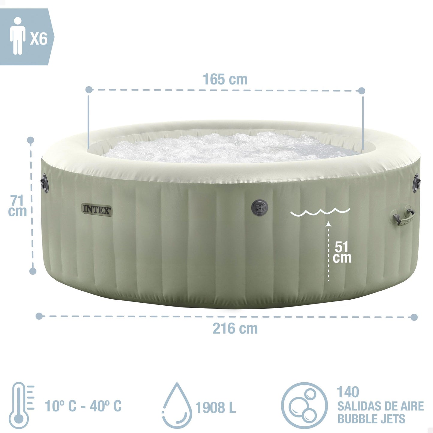 Intex 6-Person Olive Green Round Bubble Spa Set 28428NP (Inflated 216 cm x 71 cm)