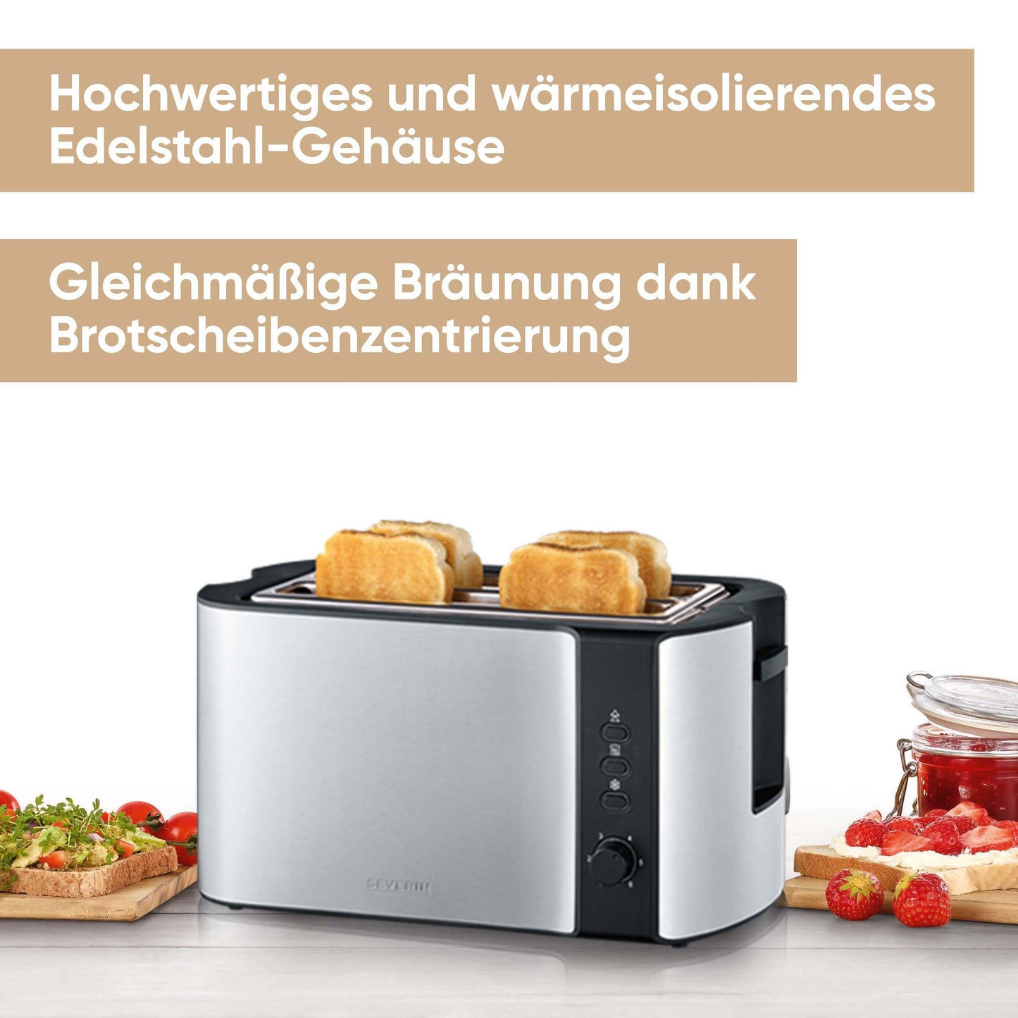 SEVERIN high-quality, high-quality  toaster 1,400 W power, brushed stainless steel/black