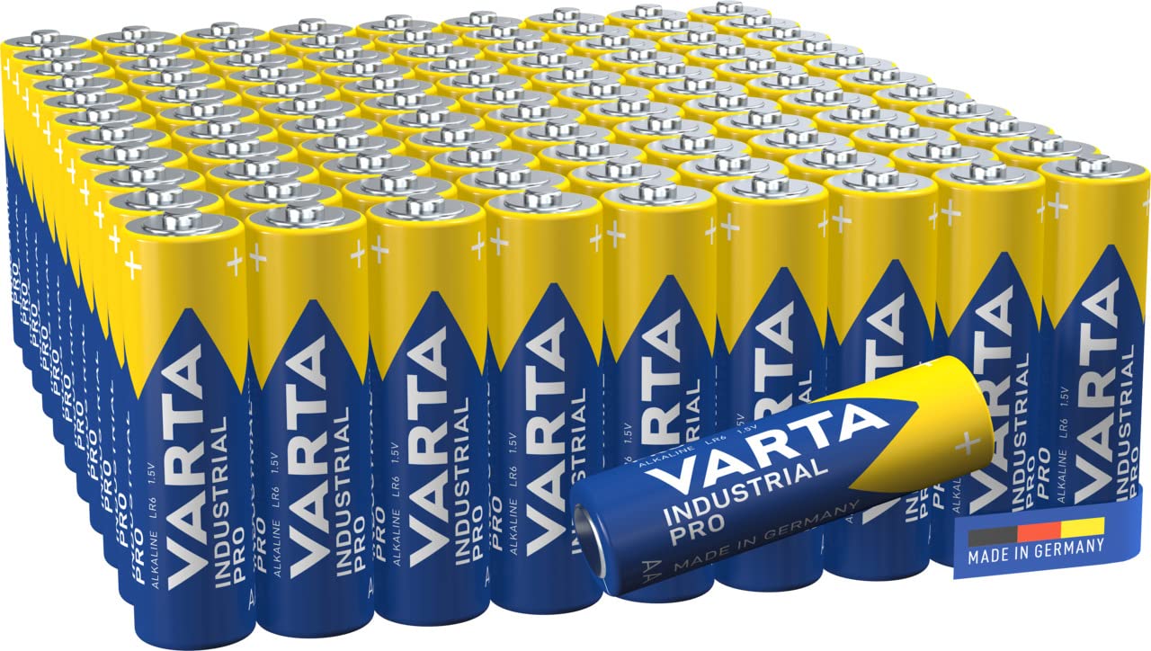 VARTA batteries AA, 100 pieces, Industrial Pro, alkaline battery, 1.5V, supply pack in environmentally friendly packaging, Made in Germany [Exclusively at Amazon] - 04006211399